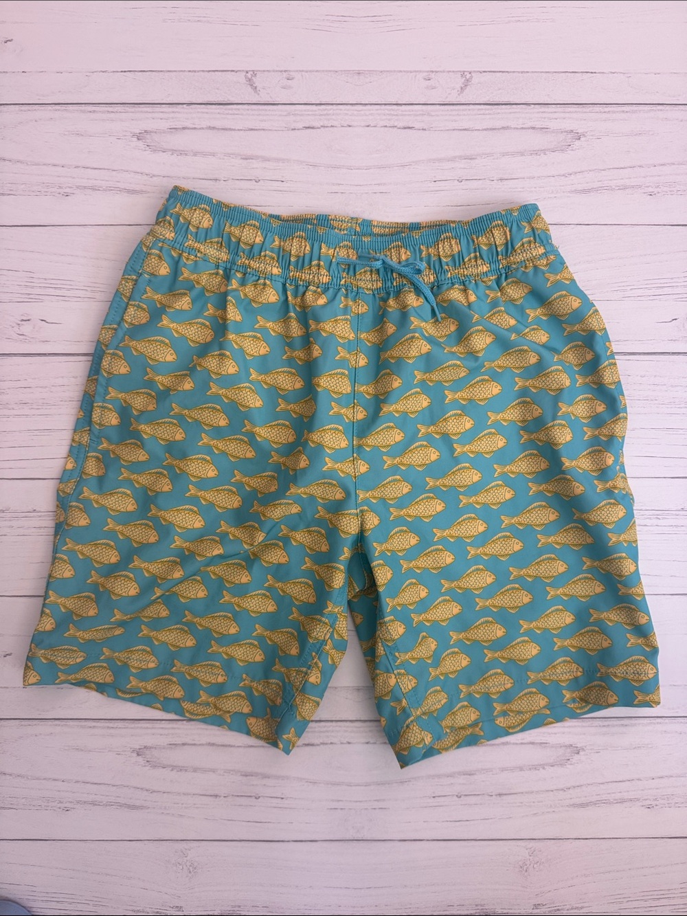 Aqua & Gold Fish Print boys Swim Shorts
